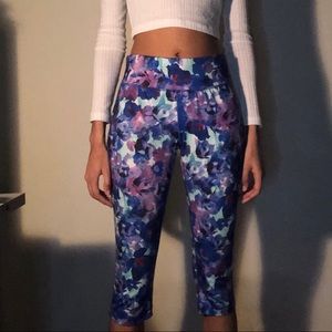 Blue and purple floral printed yoga pants